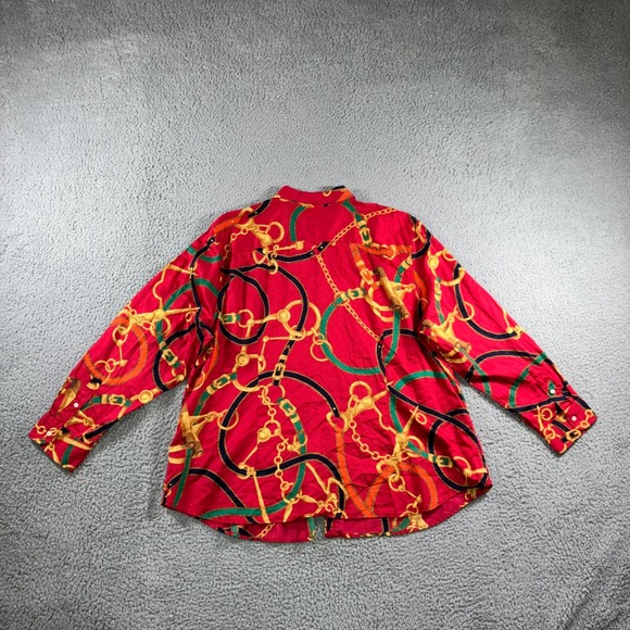 Ralph Lauren Chain Equestrian Print Shirt Women 3X Long Sleeve Button Front - Picture 2 of 12